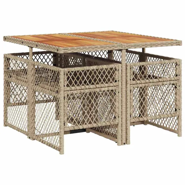 Ensemble à manger de jardin avec coussins 5pcs Beige poly rotin