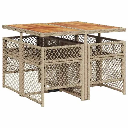 Ensemble à manger de jardin avec coussins 5pcs Beige poly rotin