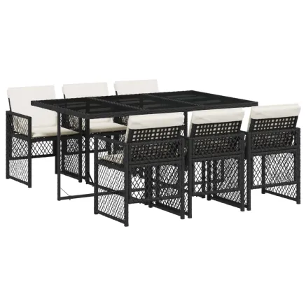 Ensemble à manger de jardin coussins 7 pcs noir résine tressée 2