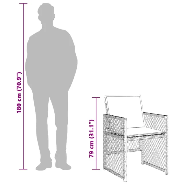 Ensemble à manger de jardin coussins 7 pcs noir résine tressée