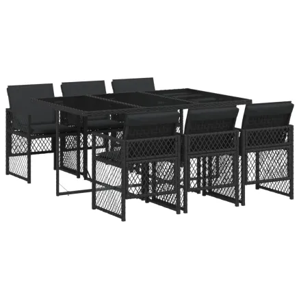 Ensemble à manger de jardin coussins 7 pcs noir résine tressée 2