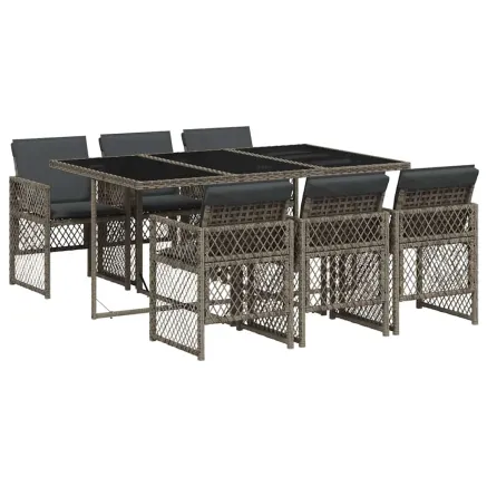 Ensemble à manger de jardin et coussins 7 pcs gris rotin 2