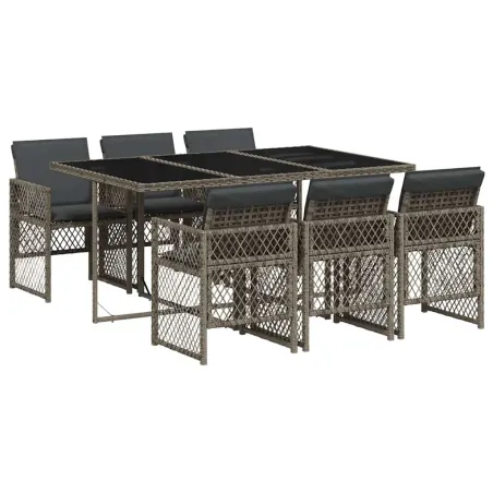 Ensemble à manger de jardin et coussins 7 pcs gris rotin