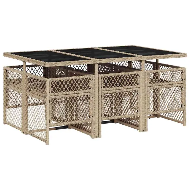 Ensemble à manger de jardin et coussins 7 pcs beige poly rotin