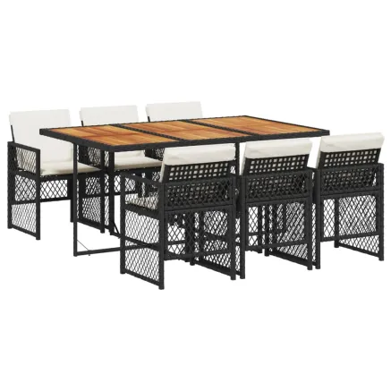 Ensemble à manger de jardin coussins 7 pcs noir résine tressée 2