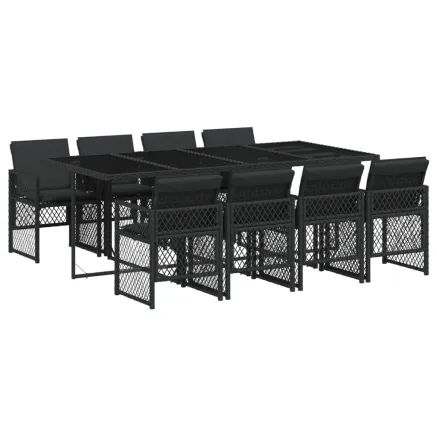 Ensemble à manger de jardin 9pcs coussins noir résine tressée 2