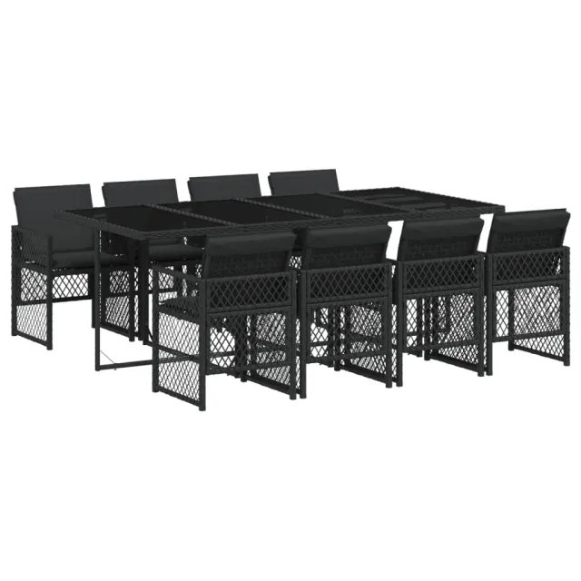 Ensemble à manger de jardin 9pcs coussins noir résine tressée