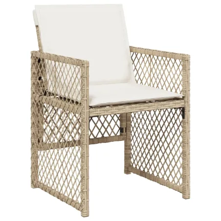 Ensemble à manger de jardin et coussins 9 pcs beige Poly rotin