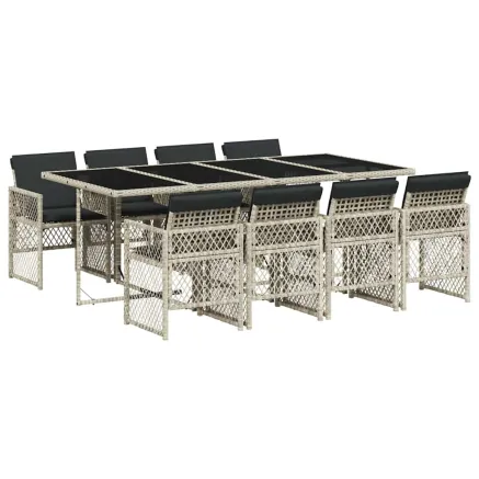 Ensemble à manger de jardin et coussins 9 pcs gris clair rotin 2
