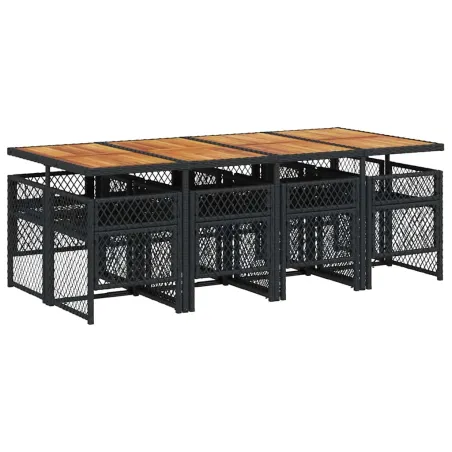 Ensemble à manger de jardin 9pcs coussins noir résine tressée