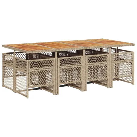 Ensemble à manger de jardin et coussins 9 pcs beige Poly rotin
