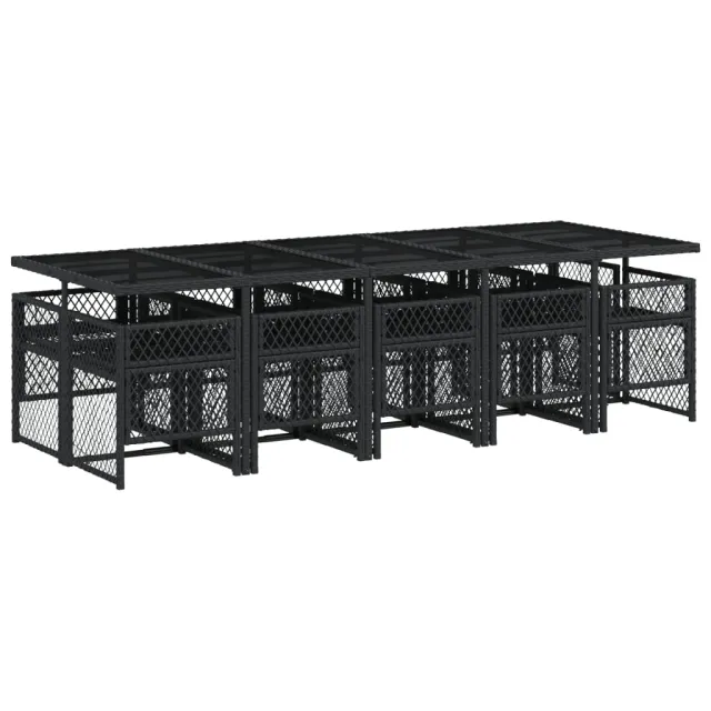 Ensemble à manger de jardin 11 pcs coussins noir résine tressée