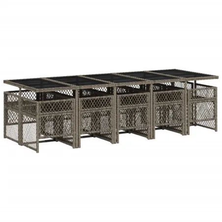 Ensemble à manger de jardin 11pcs avec coussins gris poly rotin