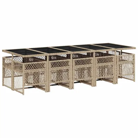 Ensemble à manger de jardin et coussins 11 pcs beige poly rotin