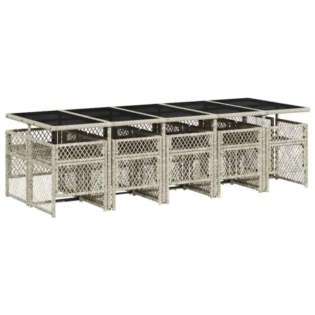 Ensemble à manger de jardin 11pcs avec coussins gris poly rotin