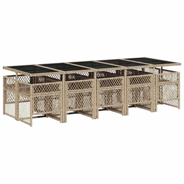Ensemble à manger de jardin et coussins 11 pcs beige poly rotin