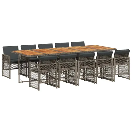 Ensemble à manger de jardin 11pcs avec coussins gris poly rotin 2