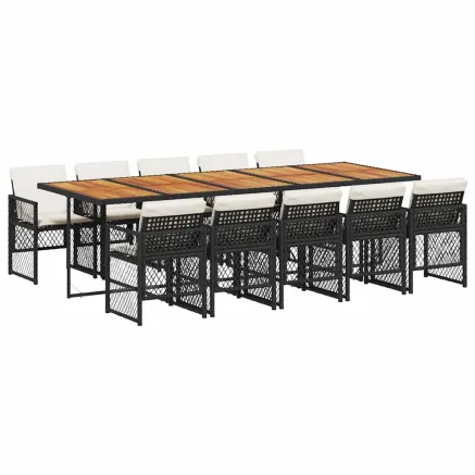 Ensemble à manger de jardin 11 pcs coussins noir résine tressée 2