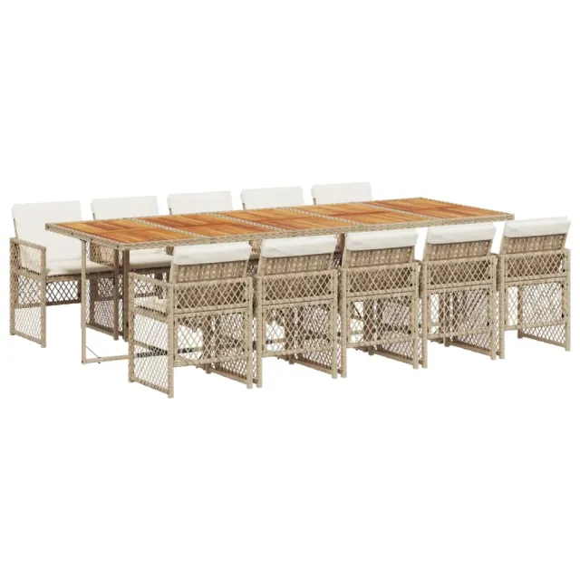 Ensemble à manger de jardin et coussins 11 pcs beige poly rotin
