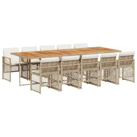 Ensemble à manger de jardin et coussins 11 pcs beige poly rotin