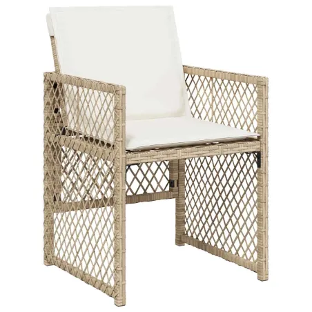 Ensemble à manger de jardin et coussins 11 pcs beige poly rotin