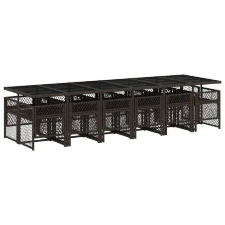 Ensemble à manger de jardin avec coussins 13 pcs marron rotin