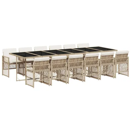 Ensemble à manger de jardin et coussins 13 pcs beige 2