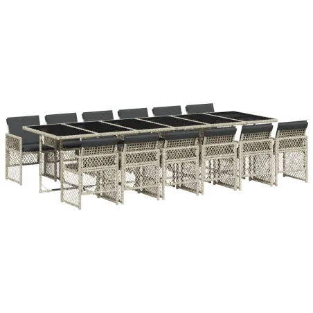 Ensemble à manger de jardin et coussins 13 pcs gris clair rotin