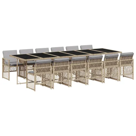Ensemble à manger de jardin et coussins 13 pcs beige 2