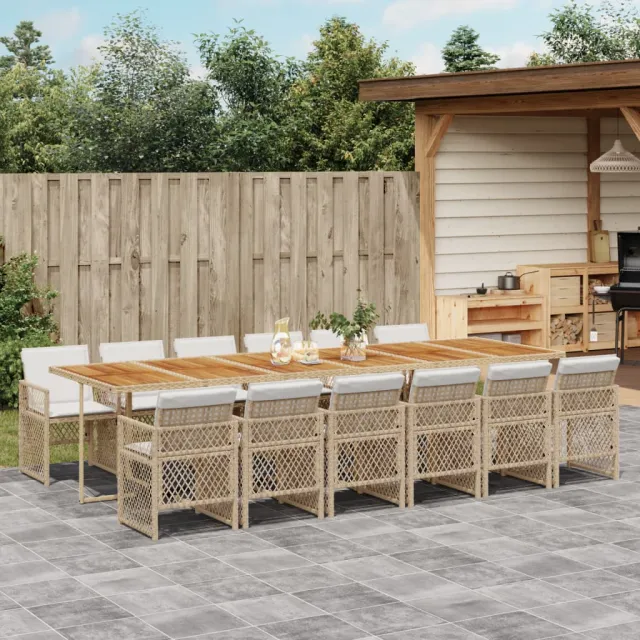 Ensemble à manger de jardin et coussins 13 pcs beige