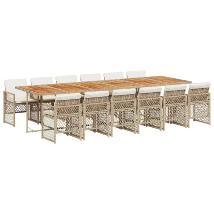 Ensemble à manger de jardin et coussins 13 pcs beige 2