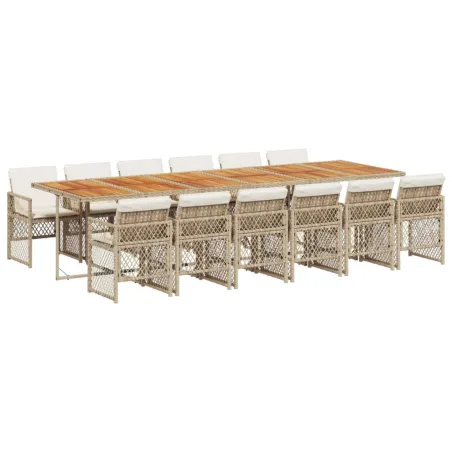 Ensemble à manger de jardin et coussins 13 pcs beige