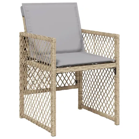 Ensemble à manger de jardin et coussins 9 pcs beige Poly rotin