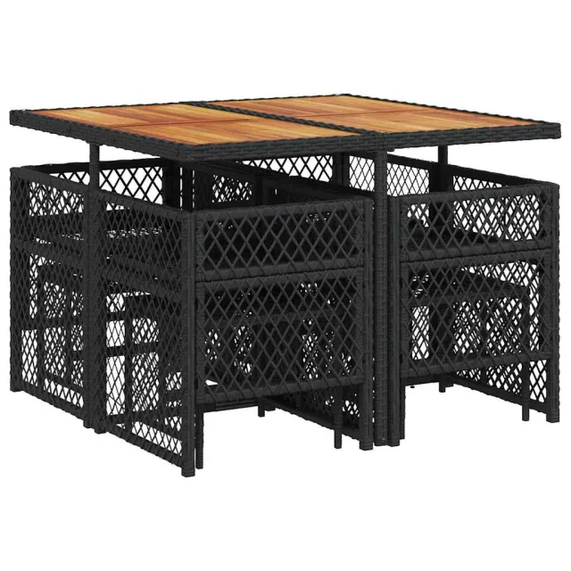 Ensemble à manger de jardin 9pcs coussins noir résine tressée