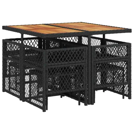 Ensemble à manger de jardin 9pcs coussins noir résine tressée