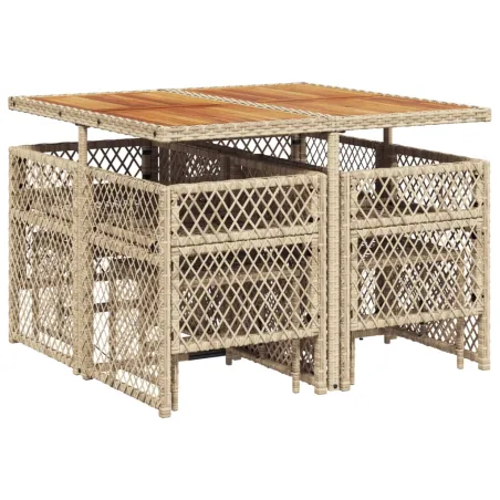 Ensemble à manger de jardin et coussins 9 pcs beige Poly rotin