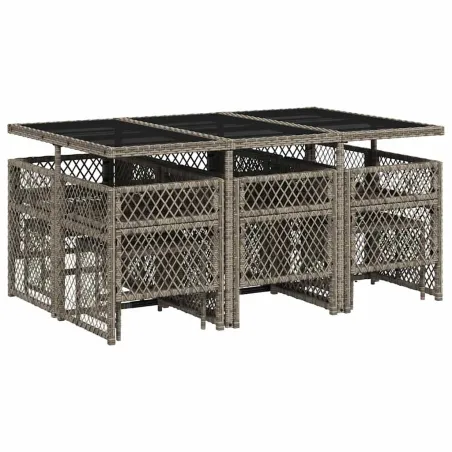 Ensemble à manger de jardin 11pcs avec coussins gris poly rotin