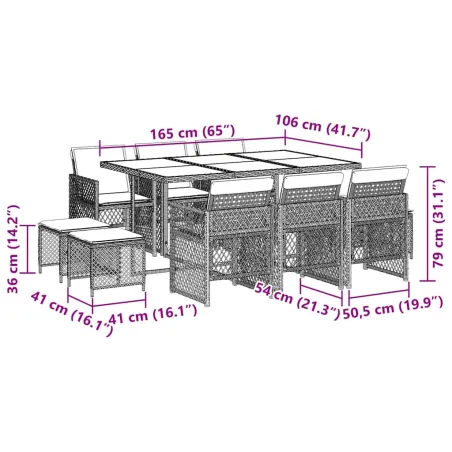 Ensemble à manger de jardin et coussins 11 pcs beige poly rotin