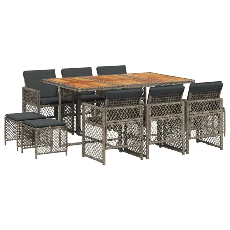 Ensemble à manger de jardin 11pcs avec coussins gris poly rotin