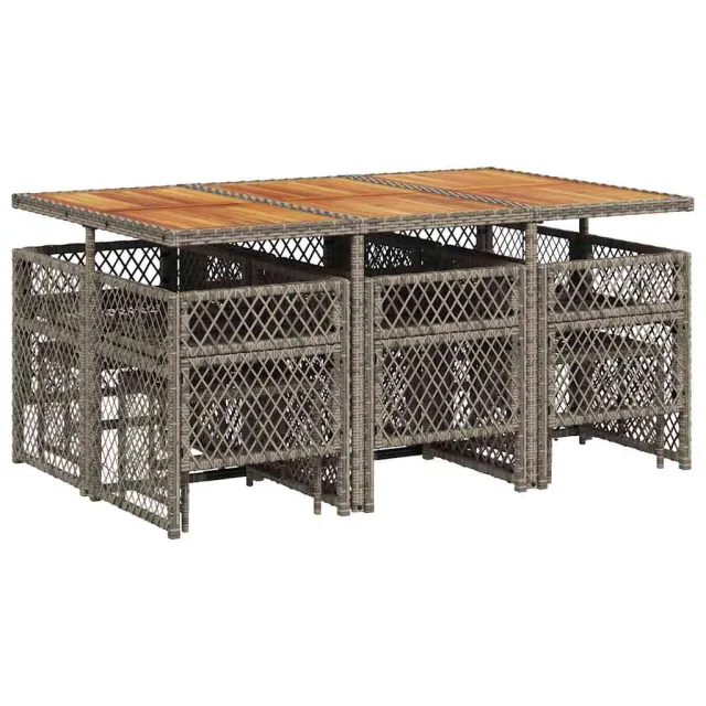 Ensemble à manger de jardin 11pcs avec coussins gris poly rotin