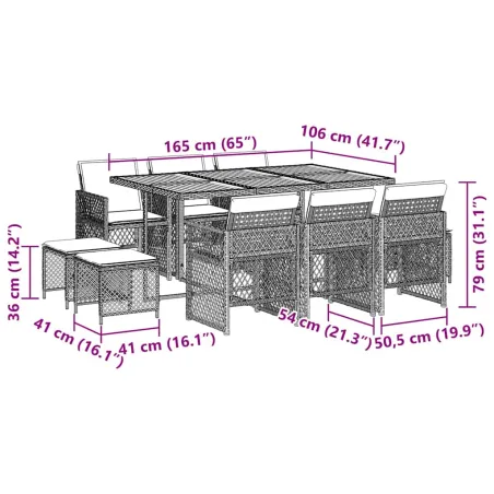 Ensemble à manger de jardin 11pcs avec coussins gris poly rotin