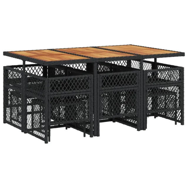 Ensemble à manger de jardin 11 pcs coussins noir résine tressée