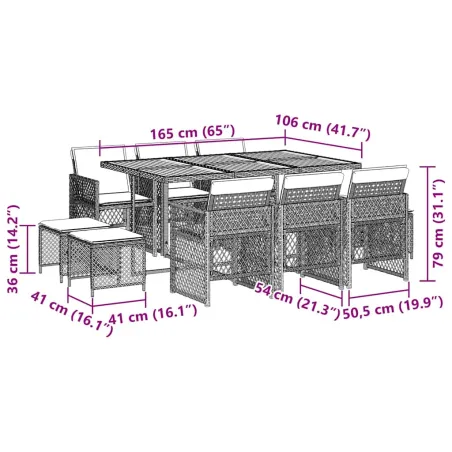 Ensemble à manger de jardin 11 pcs coussins noir résine tressée