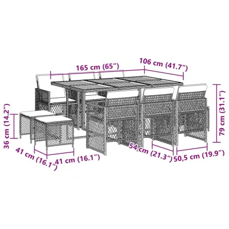 Ensemble à manger de jardin et coussins 11 pcs beige poly rotin