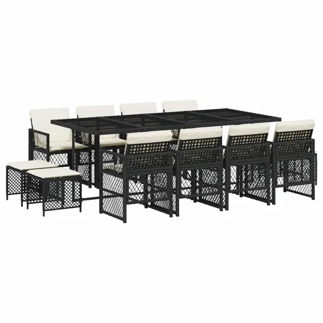 Ensemble à manger de jardin 13 pcs coussins noir résine tressée