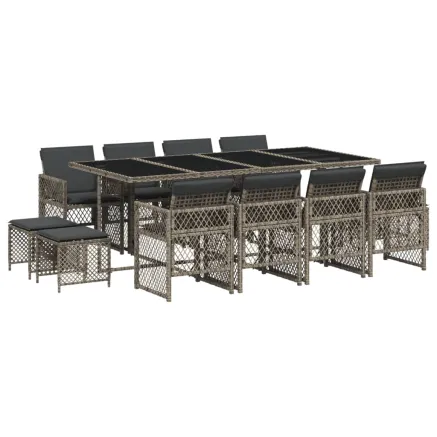 Ensemble à manger de jardin coussins 13 pcs gris résine tressée 2