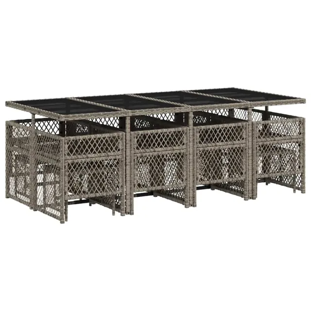 Ensemble à manger de jardin coussins 13 pcs gris résine tressée