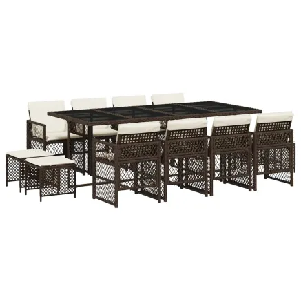 Ensemble à manger de jardin avec coussins 13 pcs marron rotin 2