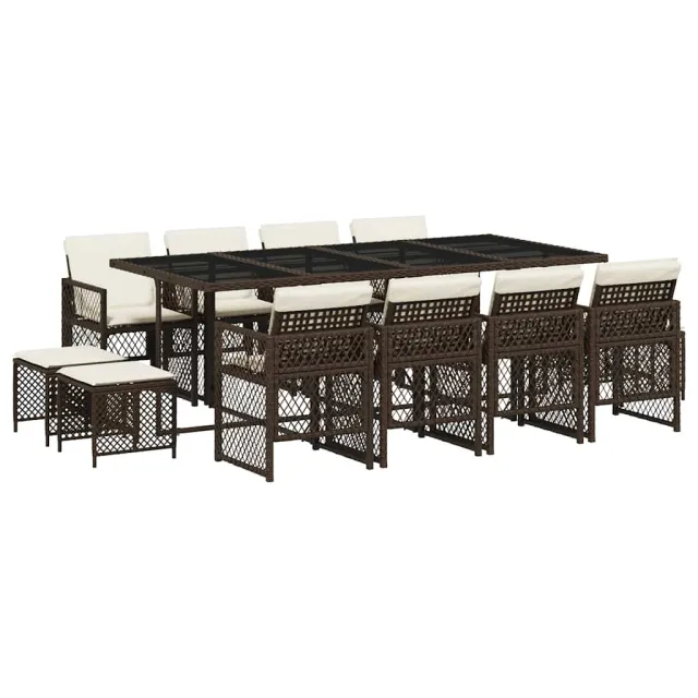 Ensemble à manger de jardin avec coussins 13 pcs marron rotin