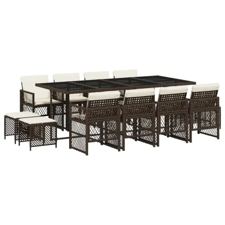 Ensemble à manger de jardin avec coussins 13 pcs marron rotin